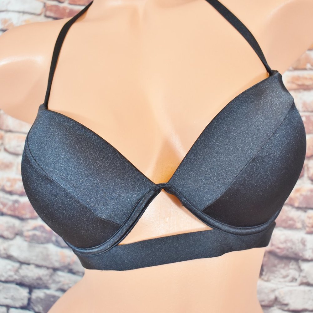Victorias Secret 34D Swim The Hottie Halter bikini Top Black Push Up Strappy - Picture 5 of 12